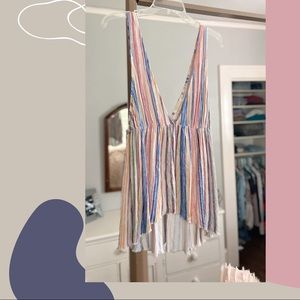 UO Striped Plunge Neck Flowy Tank